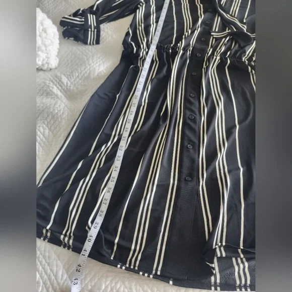 Ann Taylor minimalist contemporary neck tie stripe midi dress - Picture 13 of 14